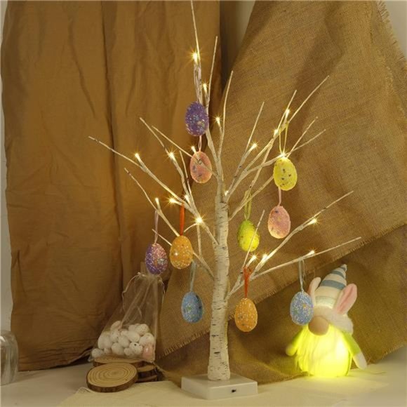 24" Pre-lit White Birch Tree with 10 Easter Egg, 24 Led Lights Battery Operated - Picture 5 of 8